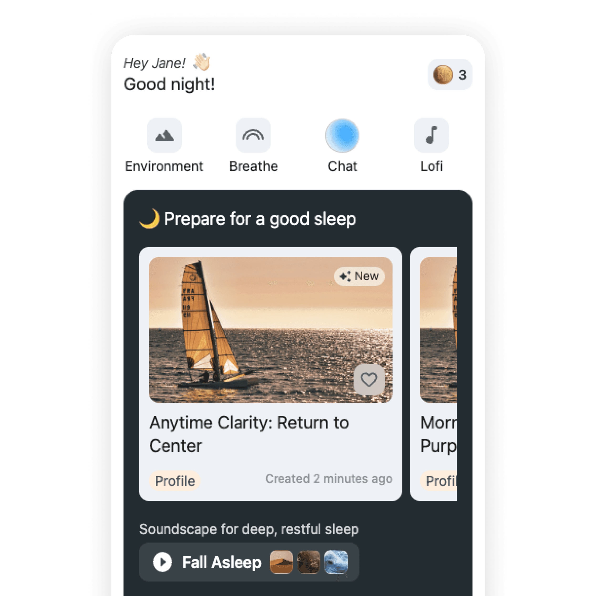 ChatGPT for Meditations Home Screen - Daily Fresh AI-Generated Personalized Meditation Sessions Based on Mood and Time