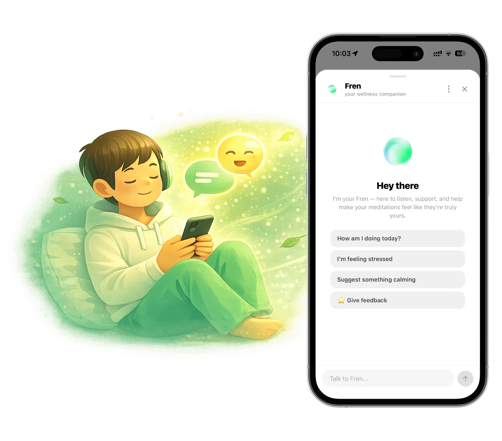Chat with Fren - Your wellness companion for personalized meditation guidance