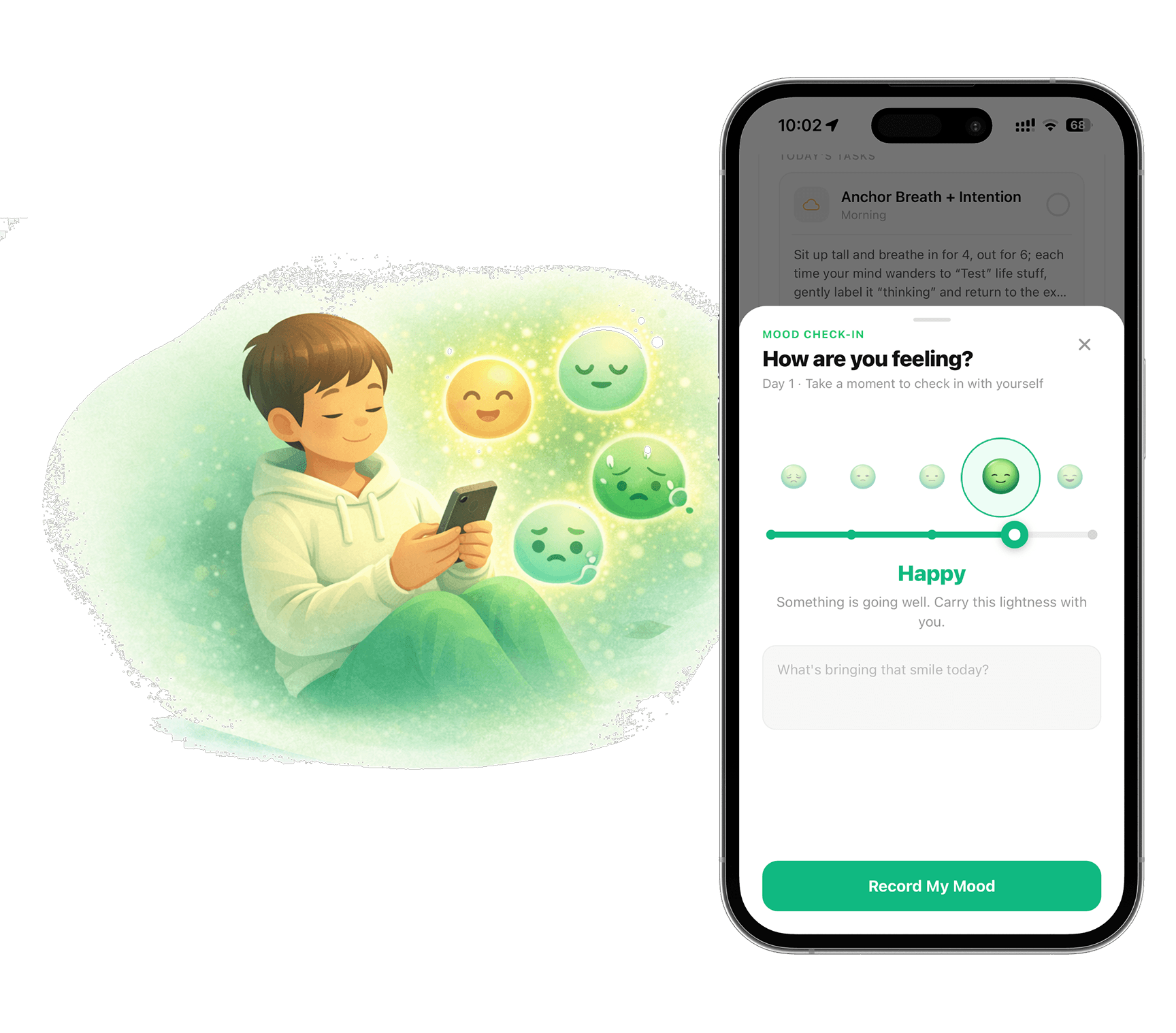 RelaxFrens mood check-in - Record your mood daily for personalised meditation sessions