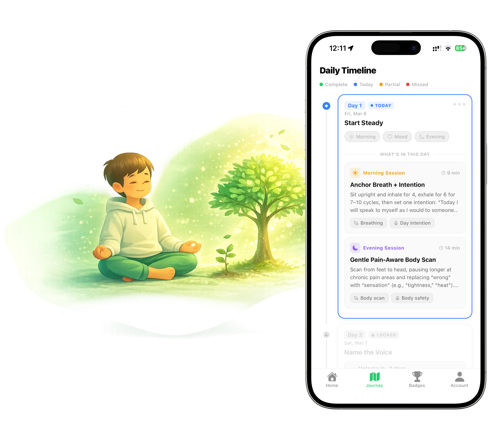 RelaxFrens personalised meditation plan - AI-generated sessions based on your mood, goals, and profile